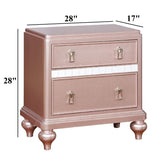 Nightstand With Mirror Accent Panels, 2 Drawer Design - Rose Gold