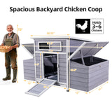 Chicken Coop, Large Outdoor Hen House With Run And Nesting Box Poultry Cage, Rabbit Hutch - Gray