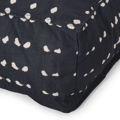 Dalm - Fabric Square Pouf Ottoman With Polystyrene Beads Filling - Dark Blue / White