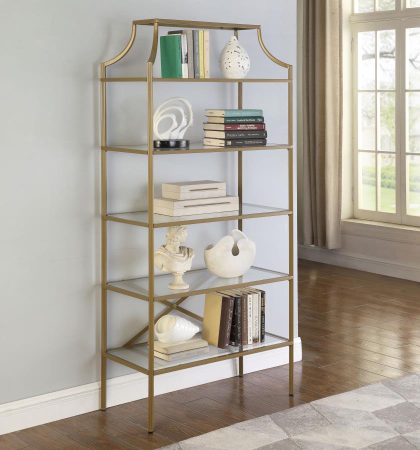 Serena 70-inch 5-shelf Glass Bookshelf Gold - 804393