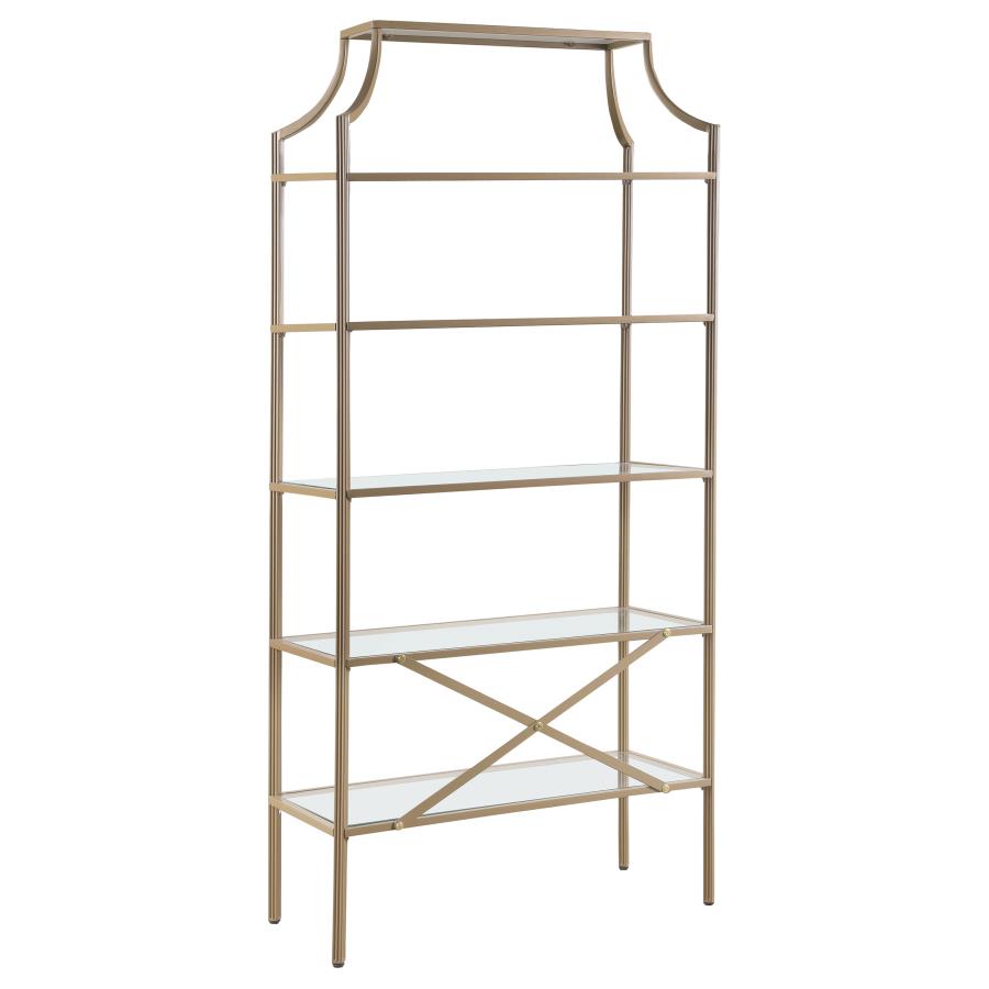 Serena 70-inch 5-shelf Glass Bookshelf Gold - 804393