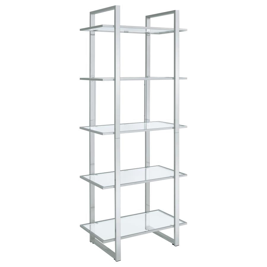 Hartford 79-inch 5-shelf Glass Bookshelf Chrome - 805538