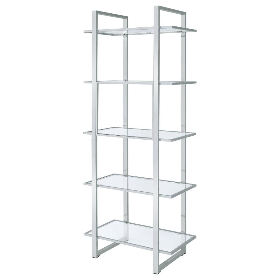 Hartford 79-inch 5-shelf Glass Bookshelf Chrome - 805538