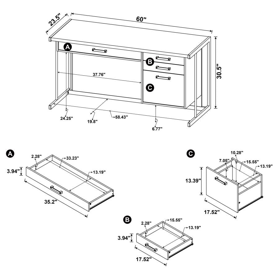 Loomis 60-inch 4-drawer Computer Desk Whitewashed Grey - 805881