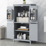 Elegant Bathroom Floor Storage Cabinet With 4 Doors, Adjustable Shelves