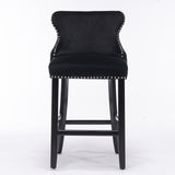 Contemporary Upholstered Wing-Back Barstools With Button Tufted Decoration And Wooden Legs, And Nailhead Trim, Leisure Style Bar Chairs, Bar Stools (Set of 2)