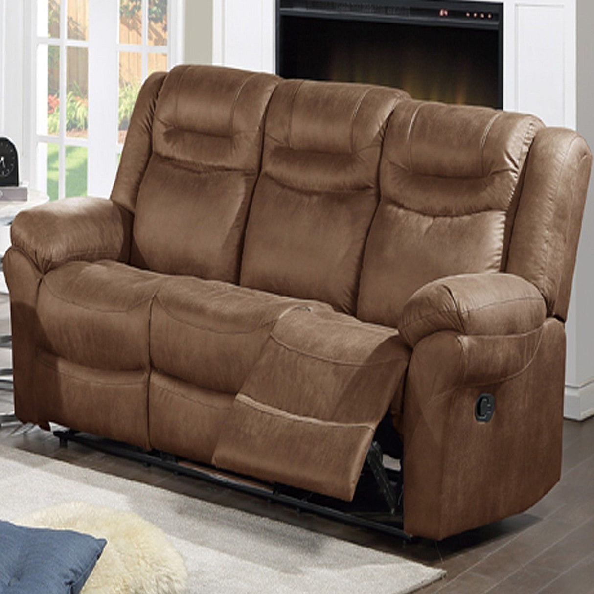 Power Reclining Sofa With USB Port Upholstered Pillow Arms And Headrest - Brown