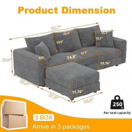 Convertible Deep Seat Sofa With Soft Pillows And Ottomans