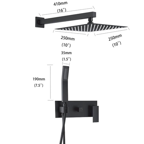 Brass Shower System With 10" Rainfall Shower Head And Handheld Sprayer - Matte Black