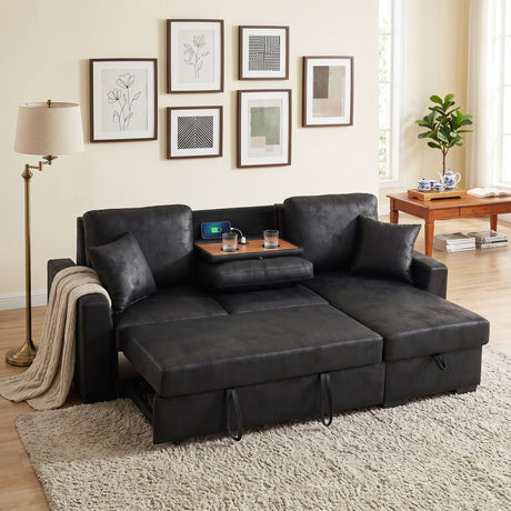 Upholstered Sectional With Pull-Out Bed And Chaise Storage