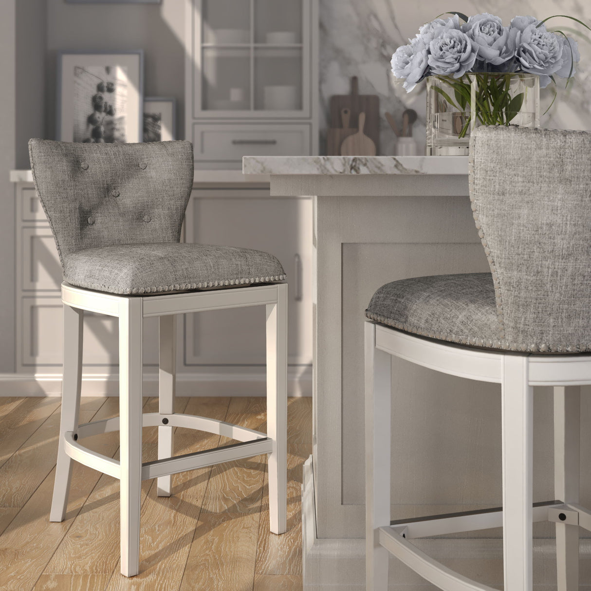 Upholstered Swivel Stool With Back
