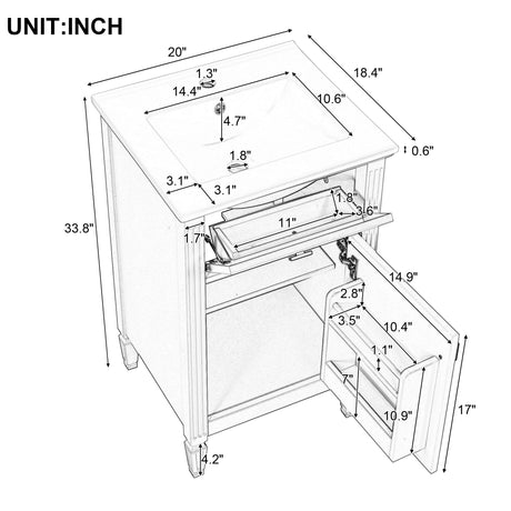 Bathroom Vanity With Sink, Adjustable Shelf, Tilt-Out Drawer