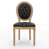 French Style Solid Wood Frame Antique Painting, Hand-Pulled Buckle Decoration Artificial Dining Chair With Nailhead Trim, Wood Legs
