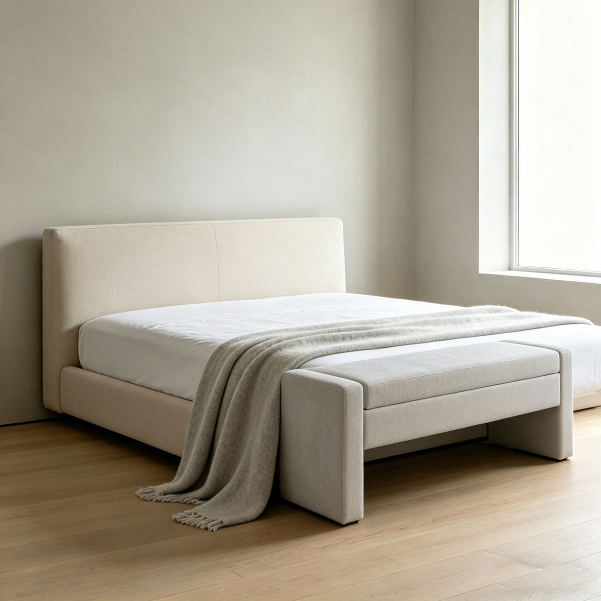 Upholstered Storage Bench With Tufted Seat, Ottoman For Living Room - White