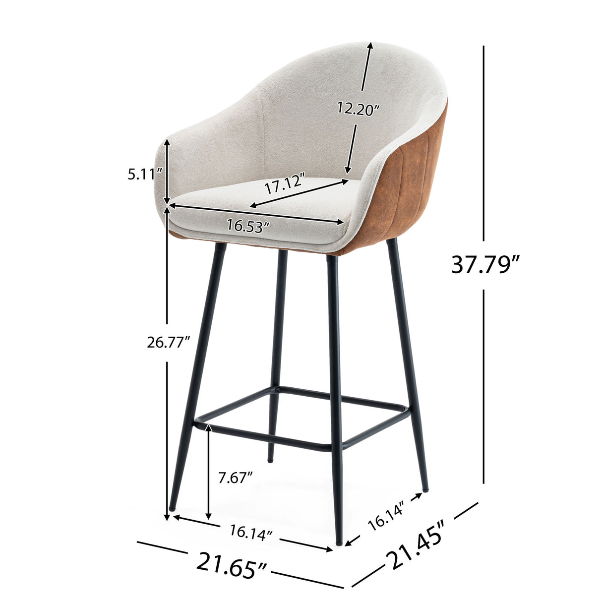 Modern Style Counter Height Bar Stools, With Comfortable Upholstery, Durable Metal Legs Ensure Stability - Brown