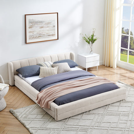 Modern Upholstered Bed Frame With Thick Fabric And Headboard