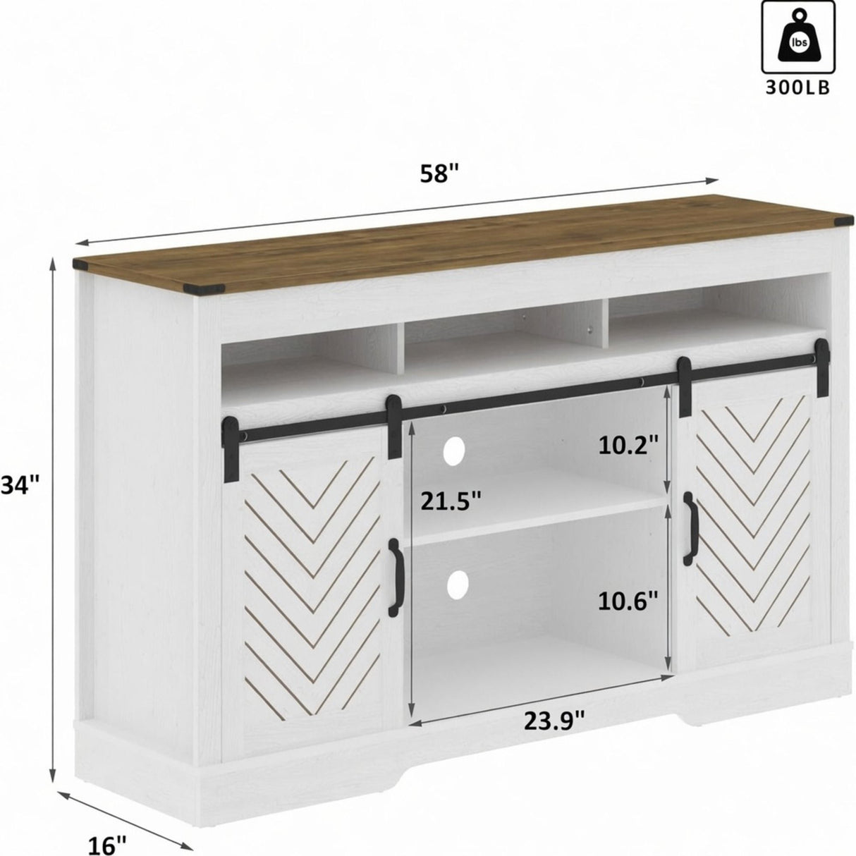 TV Stand With Sliding Barn Doors And Adjustable Storage - White / Oak