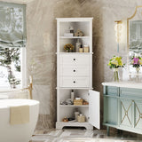 Tall Storage Cabinet With 3 Drawers And Adjustable Shelves For Bathroom