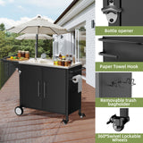 Outdoor Grill Table With Sink, Worktable Kitchen Cabinet Island With Wheels & Foldable Top - Black