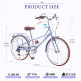 24" Cruiser Bike With 6 Speed Gear System, Rear Rack & Cup Holder
