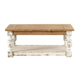 Rectangle Coffee Wooden Coffee Table, French Country Coffee Table - Brown / Antique White