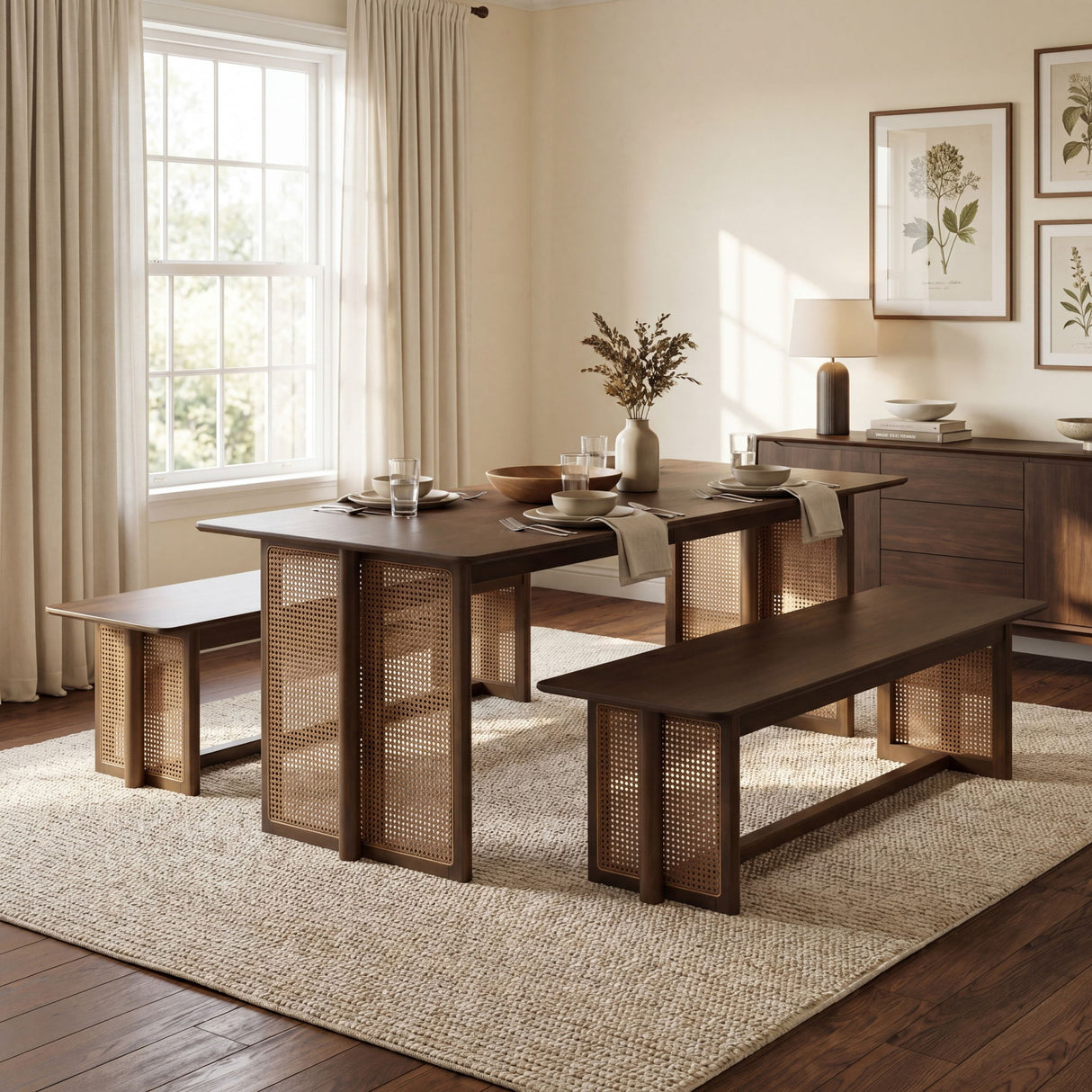 Dining Set, 1 Table & 2 Benches