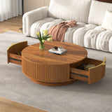Farmhouse Round Coffee Table With Storage Drawer