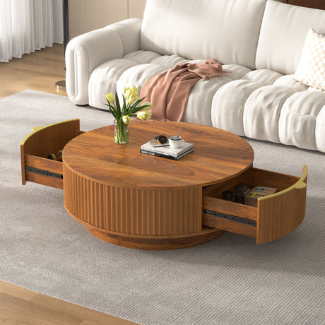 Farmhouse Round Coffee Table With Storage Drawer