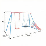 Xns107 - 2 Swing Set With Slide For Outdoor - Blue / Pink