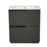 Fluted Bathroom Vanity With Ceramic Sink, Soft Close Slides