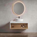 Floating Bathroom Vanity With Glossy Round Vessel Sink