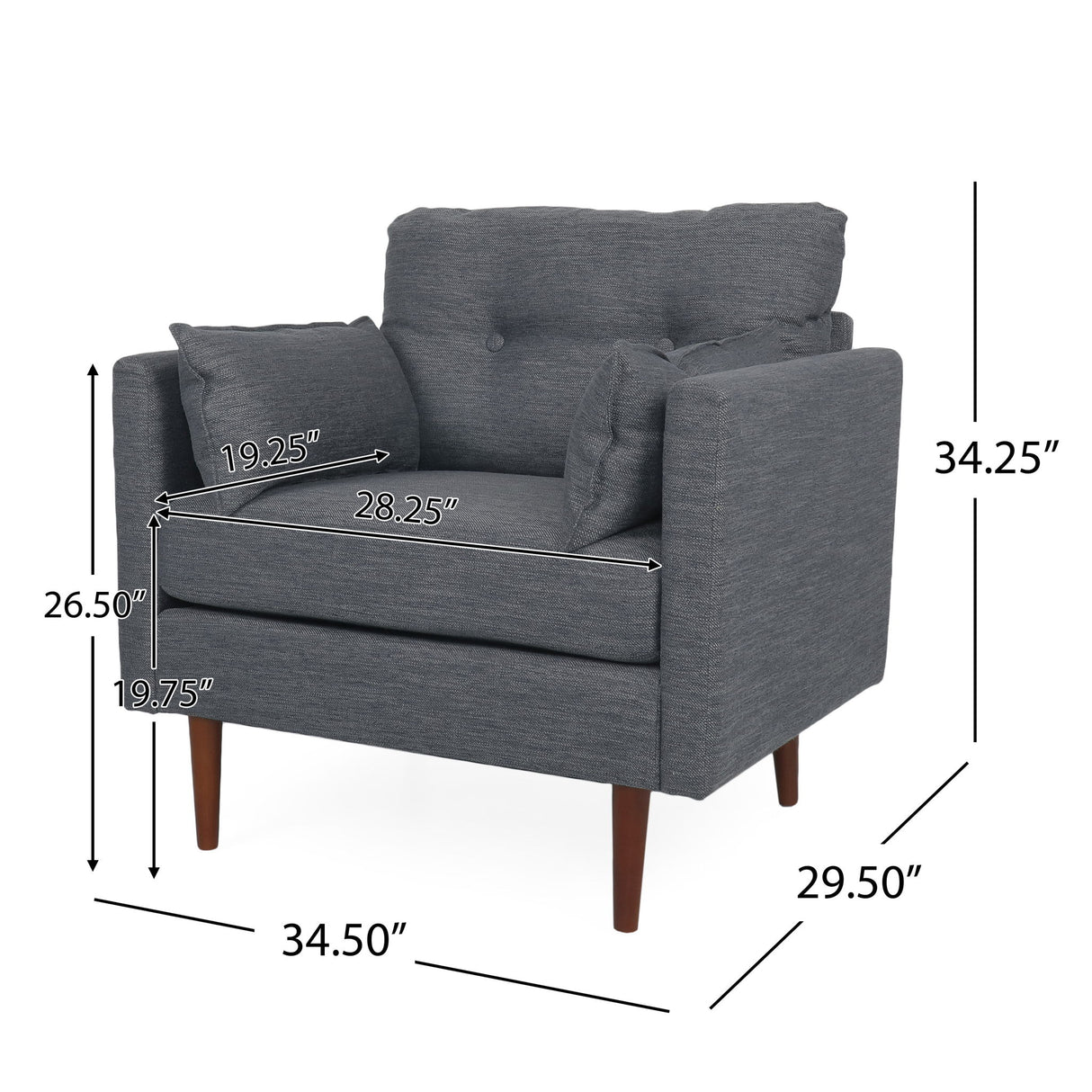 Enchantica - Upholstered Fabric Club Chair With Button Tufted And 2 Accent Pillows