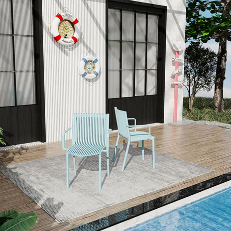 4 Piece Stackable Single Chairs With Vertical Stripe Design For All Weather