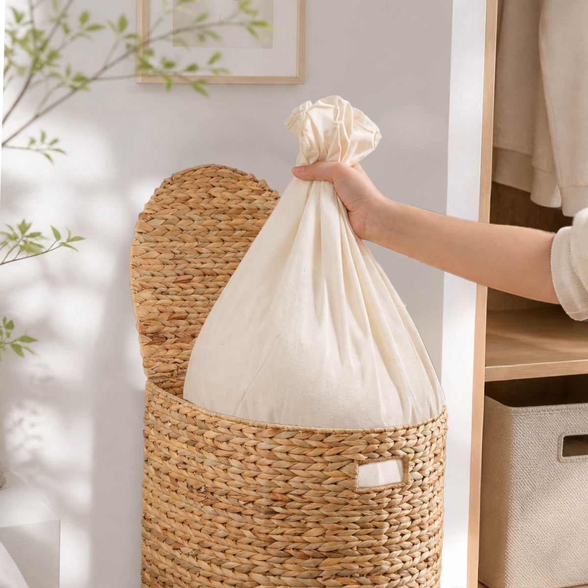 Half Oval Laundry Hamper With Lid - Light Brown