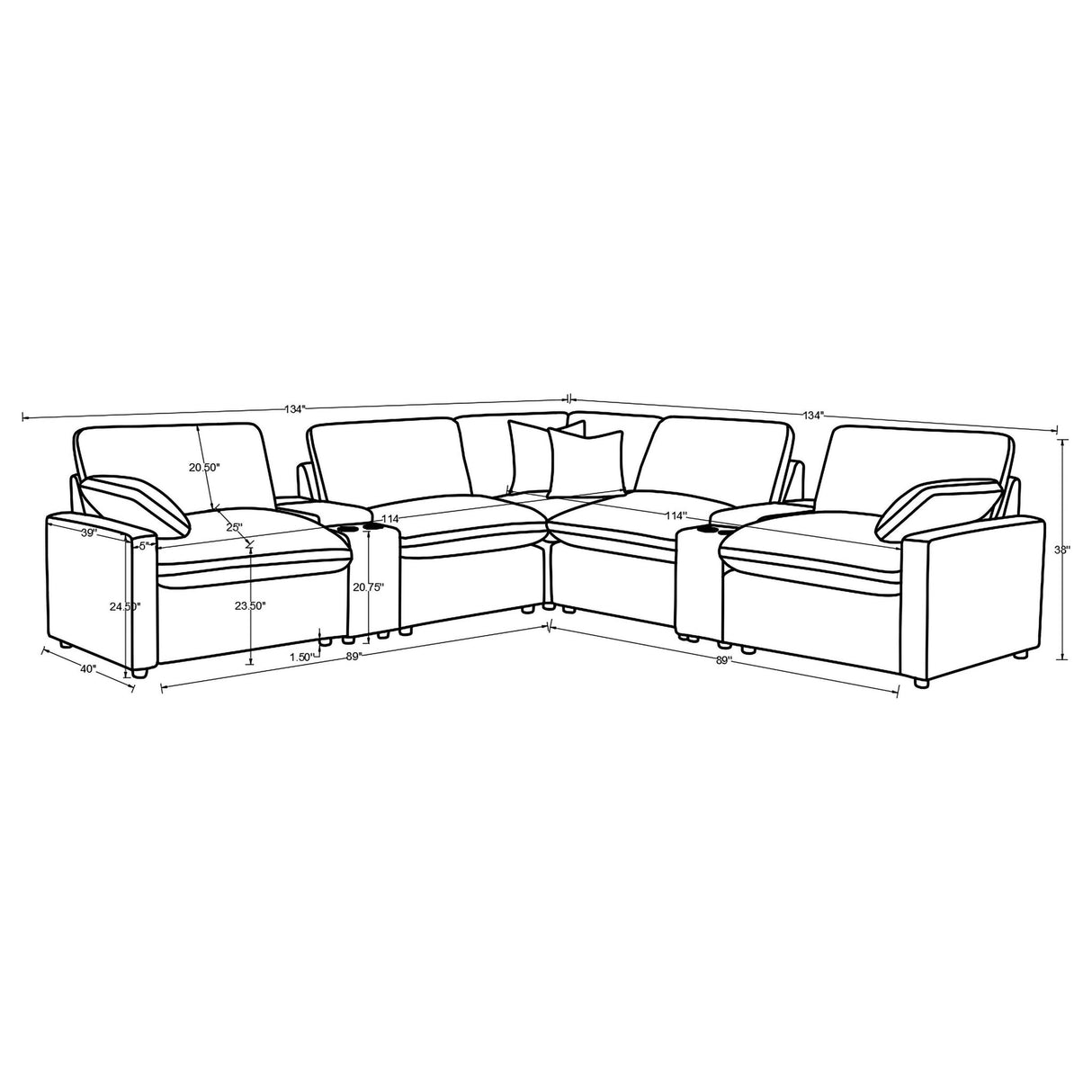 Modular Power Reclining With Lift Top Consoles, 7 Piece Configuration - Dark Gray