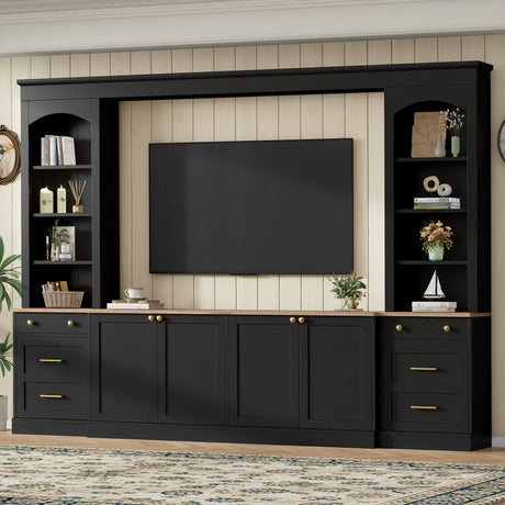 Arched Entertainment Center Wall Unit With Bookshelf, Retro Large TV Stand