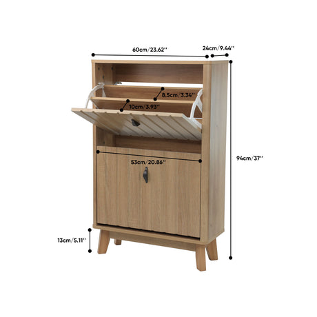 Entryway Shoe Cabinet With Flip Down Storage, Ultra Thin Freestanding Design For Home Use - Oak