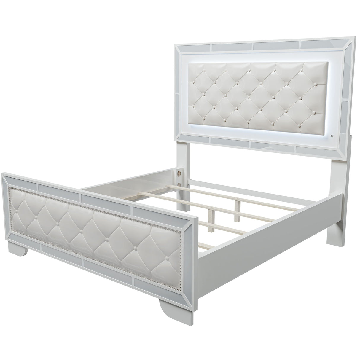 3 Piece Bedroom Set, Bed With LED Lights And 2 Nightstands