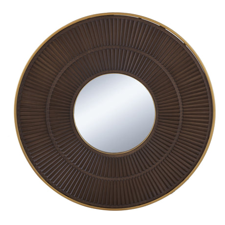 Round Carter Wooden Mirror WithIron Frame Neutral Colorway Wall Decor For Live Space