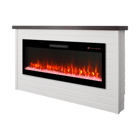65" Electric Fireplace With Wall Mantel, 50" Fireplace Insert Heater, Remote Control, Timer For Living Room - Antique White