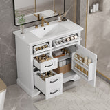Modern Bathroom Vanity With Sink Top, 4 Drawers And 1 Soft-Close Door