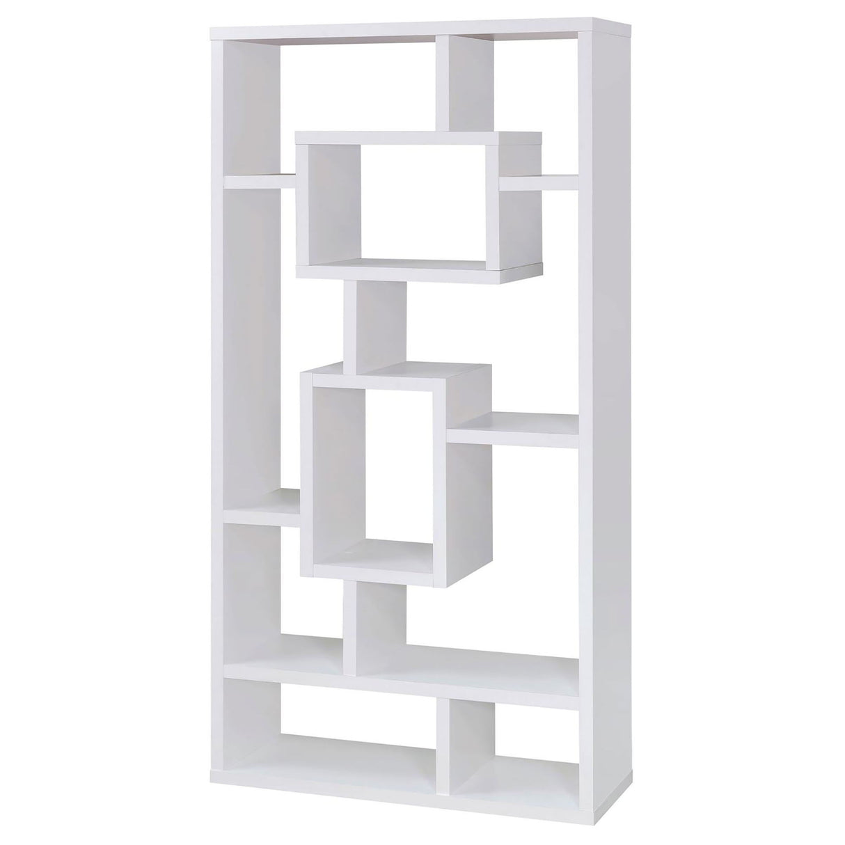 Geometric 10 Shelf Open Back Bookcase With Interlocking Shelves - White