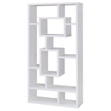 Geometric 10 Shelf Open Back Bookcase With Interlocking Shelves - White