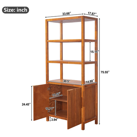 Modern Tall Storage Bookcase Cabinet With 2 Open Shelves & Double Doors