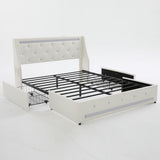 Wingback Upholstered Bed Frame With LED Lights, Charging Station