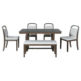 Farmhouse Dining Set With 4 Upholstered Chairs & 1 Bench
