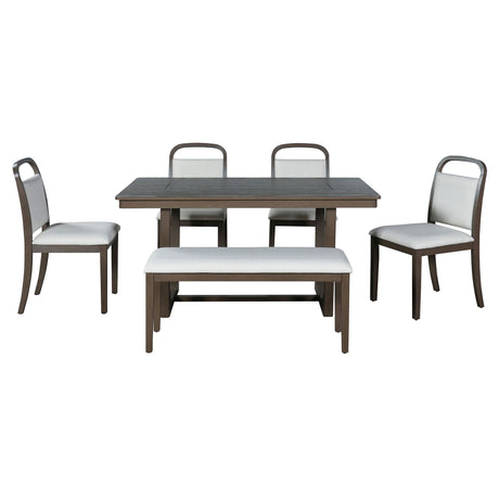 Farmhouse Dining Set With 4 Upholstered Chairs & 1 Bench