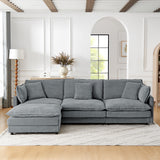L-Shaped Sectional Sofa With Ottoman, Convertible 4 Seater Couch