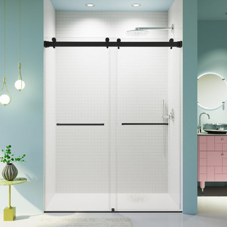 Frameless Double Sliding Shower Door In, Thick Tempered Glass, Reversible Installation