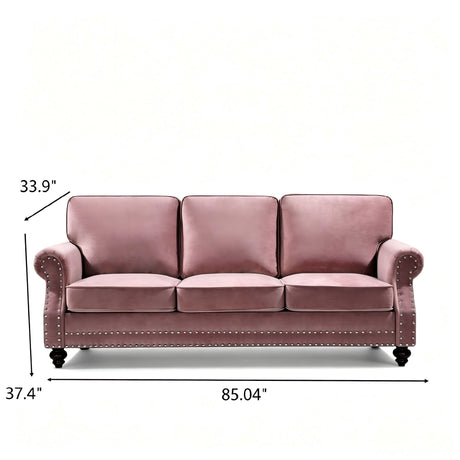 3 Seater Sofa With Nailhead Trim And Turned Legs For Living Room